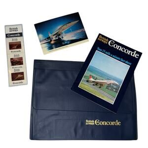 British Airways Concorde Promo Lot Fact Sheet Slides 2 Postcards Folder Brochure